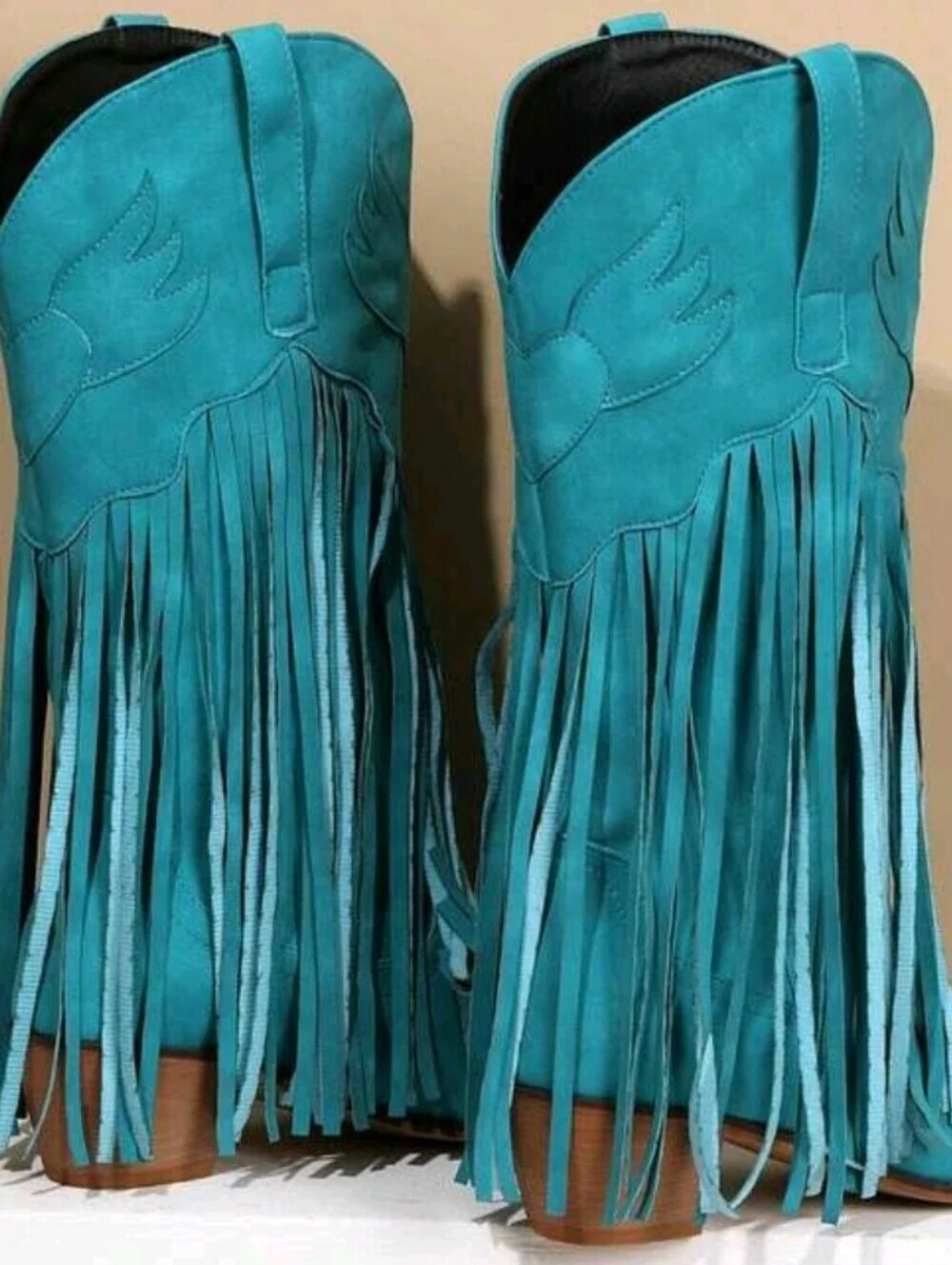 Cowboy Boots For Women Fringe Embroidery Mid Calf Boots Pointed Toe Western Boot